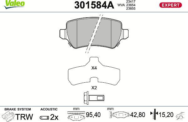 VALEO 301584A - Тормозные колодки, дисковые, комплект abcparts.ee