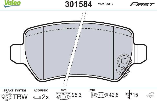 Valeo 301584 - Тормозные колодки, дисковые, комплект abcparts.ee