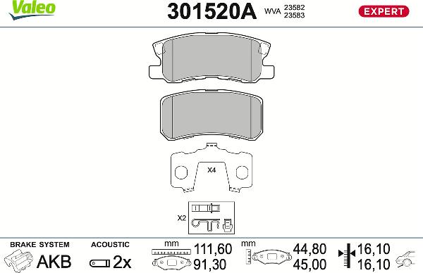 VALEO 301520A - Тормозные колодки, дисковые, комплект abcparts.ee