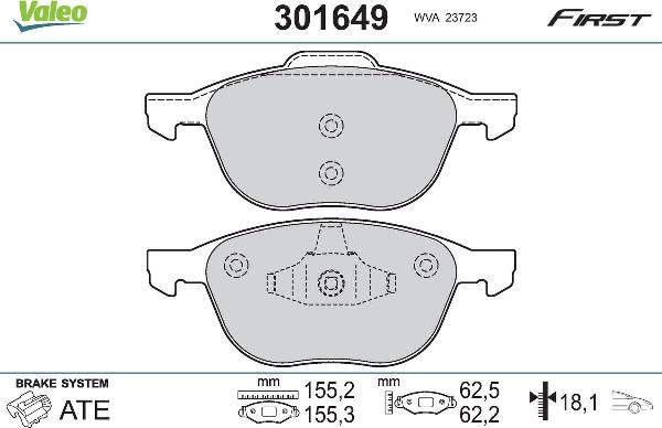 VALEO 301649 - Тормозные колодки, дисковые, комплект abcparts.ee