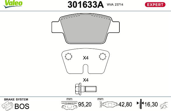 Valeo 301633A - Тормозные колодки, дисковые, комплект abcparts.ee