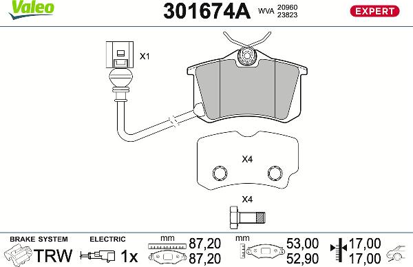 VALEO 301674A - Тормозные колодки, дисковые, комплект abcparts.ee