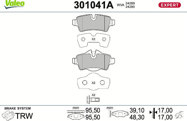 VALEO 301041A - Тормозные колодки, дисковые, комплект abcparts.ee