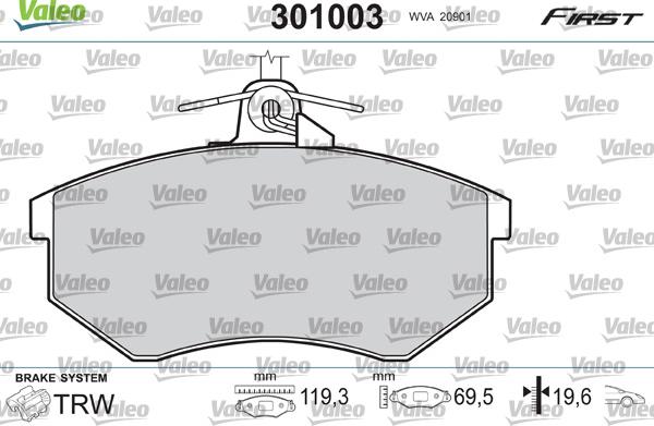 VALEO 301003 - Тормозные колодки, дисковые, комплект abcparts.ee