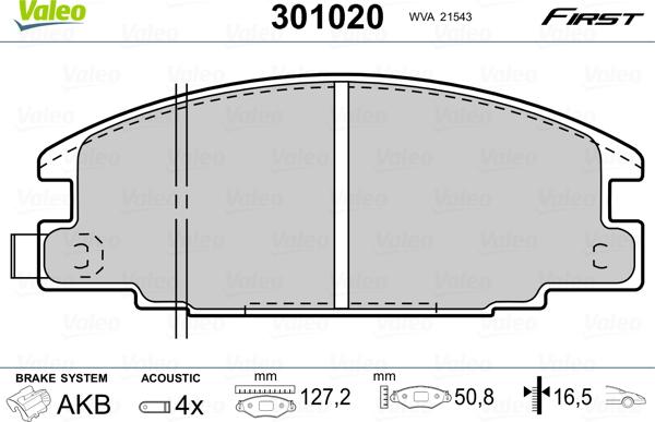 VALEO 301020 - Тормозные колодки, дисковые, комплект abcparts.ee