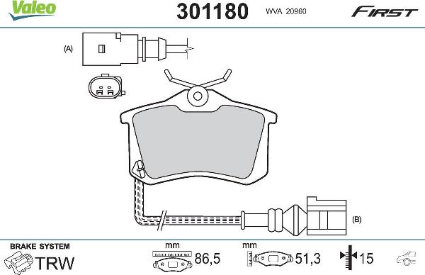 VALEO 301180 - Тормозные колодки, дисковые, комплект abcparts.ee