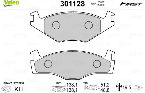 VALEO 301128 - Тормозные колодки, дисковые, комплект abcparts.ee