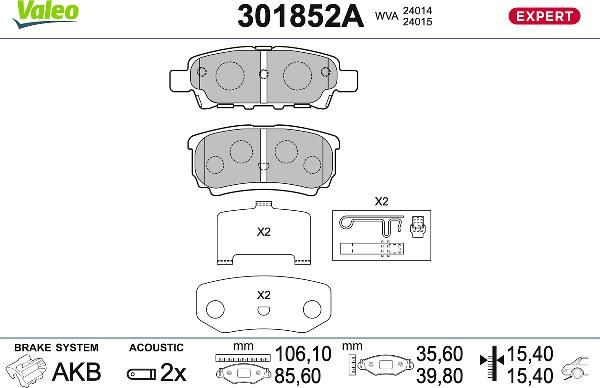 VALEO 301852A - Тормозные колодки, дисковые, комплект abcparts.ee