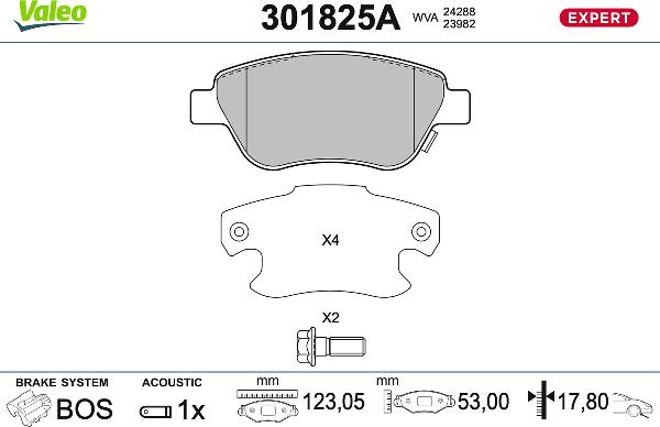Valeo 301825A - Тормозные колодки, дисковые, комплект abcparts.ee