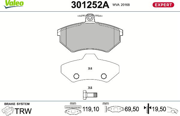 VALEO 301252A - Тормозные колодки, дисковые, комплект abcparts.ee