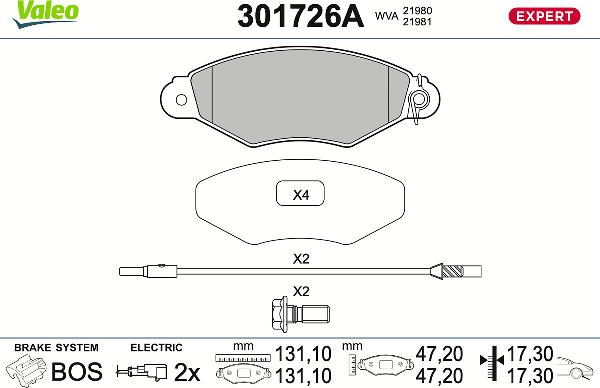VALEO 301726A - Тормозные колодки, дисковые, комплект abcparts.ee