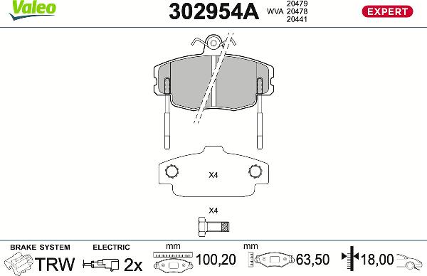 VALEO 302954A - Тормозные колодки, дисковые, комплект abcparts.ee