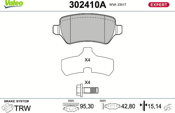 VALEO 302410A - Тормозные колодки, дисковые, комплект abcparts.ee