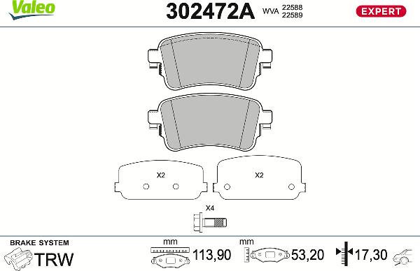 VALEO 302472A - Тормозные колодки, дисковые, комплект abcparts.ee