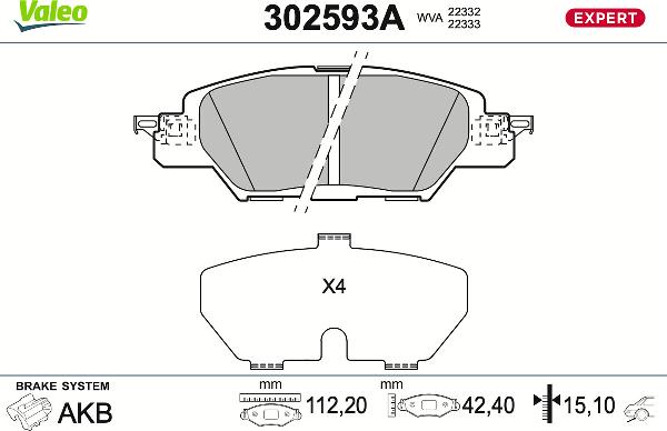 VALEO 302593A - Тормозные колодки, дисковые, комплект abcparts.ee