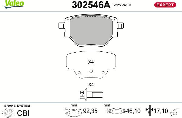 VALEO 302546A - Тормозные колодки, дисковые, комплект abcparts.ee