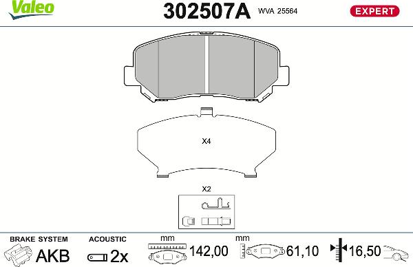 VALEO 302507A - Тормозные колодки, дисковые, комплект abcparts.ee