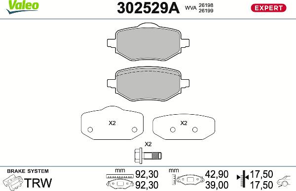 VALEO 302529A - Тормозные колодки, дисковые, комплект abcparts.ee