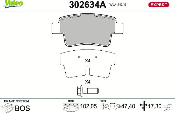 VALEO 302634A - Тормозные колодки, дисковые, комплект abcparts.ee