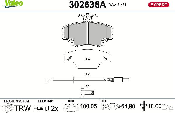 VALEO 302638A - Тормозные колодки, дисковые, комплект abcparts.ee