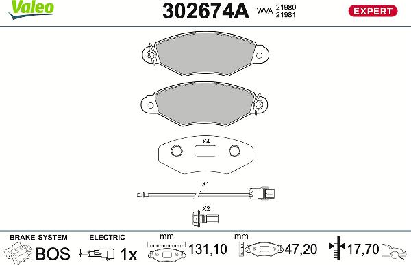 VALEO 302674A - Тормозные колодки, дисковые, комплект abcparts.ee