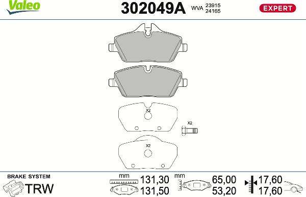 VALEO 302049A - Тормозные колодки, дисковые, комплект abcparts.ee