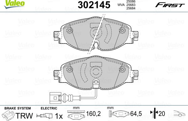 VALEO 302145 - Тормозные колодки, дисковые, комплект abcparts.ee