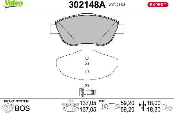 VALEO 302148A - Тормозные колодки, дисковые, комплект abcparts.ee