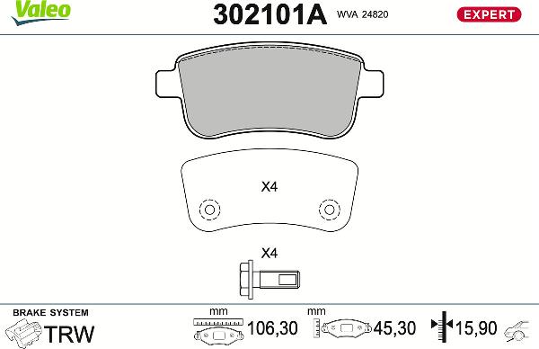 VALEO 302101A - Тормозные колодки, дисковые, комплект abcparts.ee