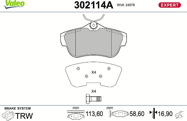 VALEO 302114A - Тормозные колодки, дисковые, комплект abcparts.ee