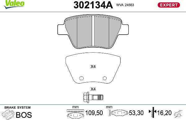 VALEO 302134A - Тормозные колодки, дисковые, комплект abcparts.ee