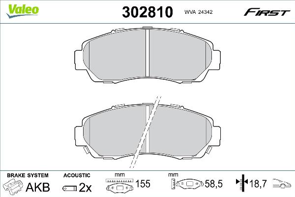 VALEO 302810 - Тормозные колодки, дисковые, комплект abcparts.ee