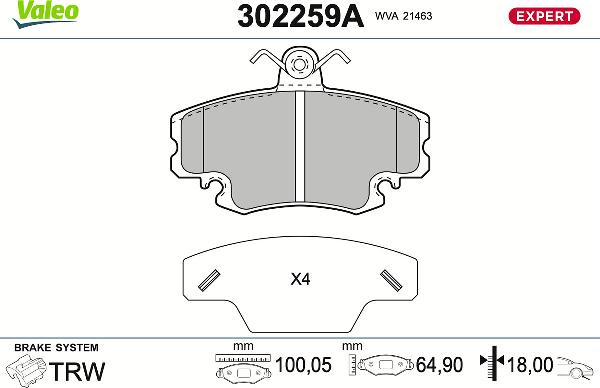 VALEO 302259A - Тормозные колодки, дисковые, комплект abcparts.ee