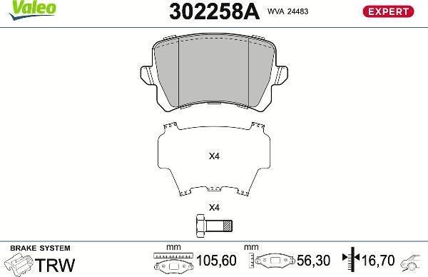 VALEO 302258A - Тормозные колодки, дисковые, комплект abcparts.ee