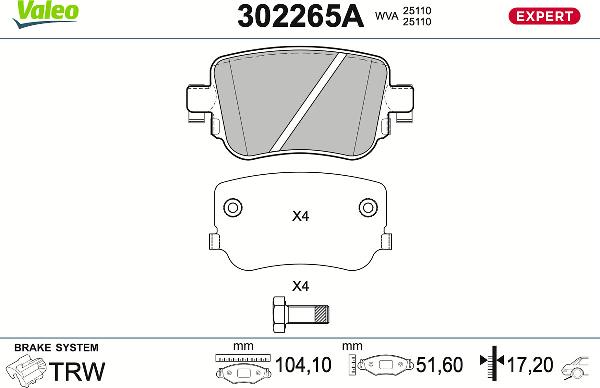 VALEO 302265A - Тормозные колодки, дисковые, комплект abcparts.ee