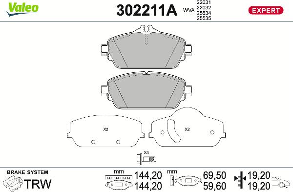 VALEO 302211A - Тормозные колодки, дисковые, комплект abcparts.ee