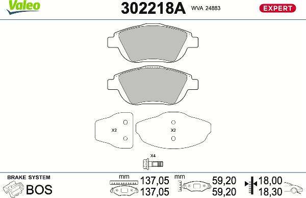VALEO 302218A - Тормозные колодки, дисковые, комплект abcparts.ee