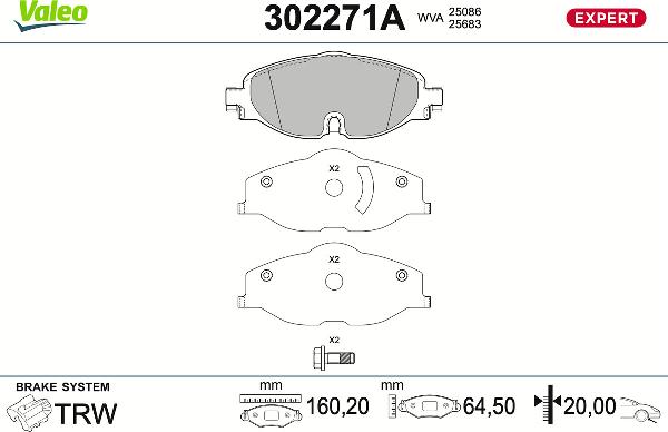 VALEO 302271A - Тормозные колодки, дисковые, комплект abcparts.ee