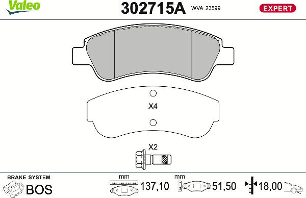 VALEO 302715A - Тормозные колодки, дисковые, комплект abcparts.ee