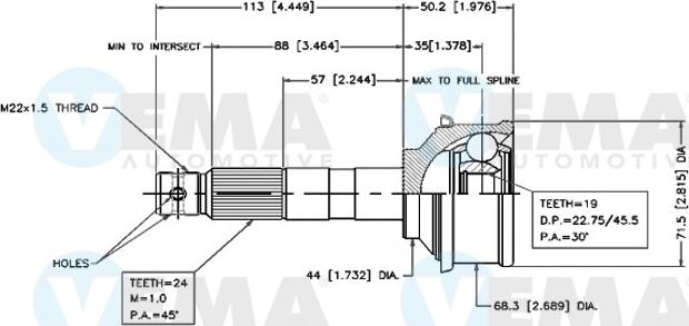 VEMA 18521 - Комплект ШРУСа, приводной вал, шарнир abcparts.ee