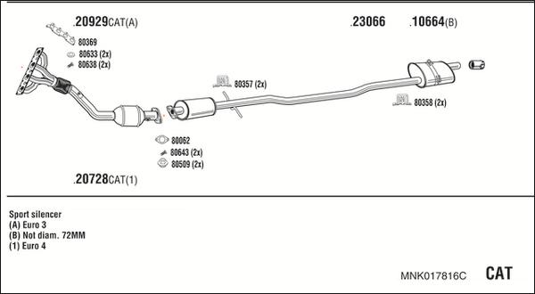 Walker MNK017816C - Система выпуска ОГ abcparts.ee