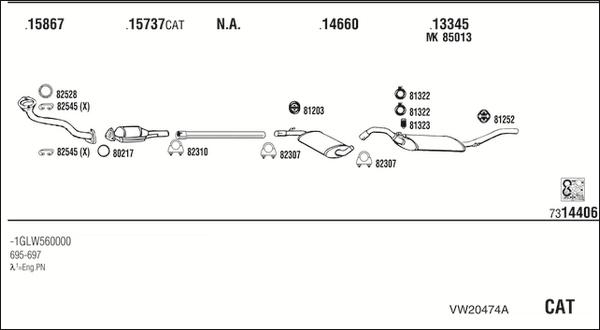 Walker VW20474A - Система выпуска ОГ abcparts.ee
