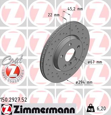 Zimmermann 150.2927.52 - Тормозной диск abcparts.ee