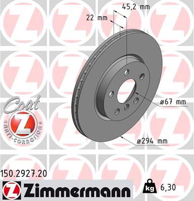 Zimmermann 150.2927.20 - Тормозной диск abcparts.ee