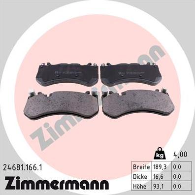 Zimmermann 24681.166.1 - Тормозные колодки, дисковые, комплект abcparts.ee