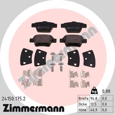 Zimmermann 24150.175.2 - Тормозные колодки, дисковые, комплект abcparts.ee