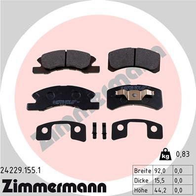 Zimmermann 24229.155.1 - Тормозные колодки, дисковые, комплект abcparts.ee