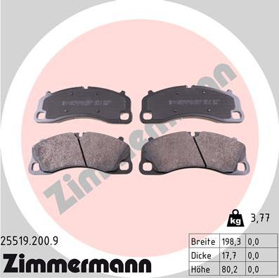 Zimmermann 25519.200.9 - Тормозные колодки, дисковые, комплект abcparts.ee