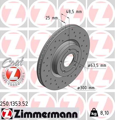 Zimmermann 250.1353.52 - Тормозной диск abcparts.ee