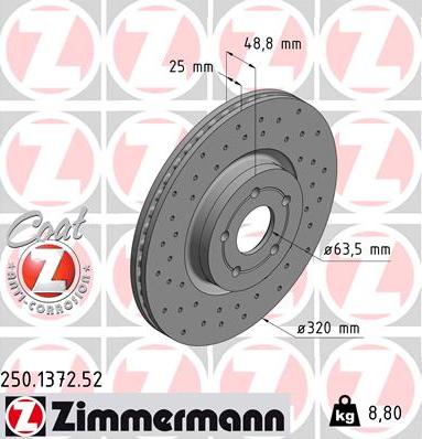 Zimmermann 250.1372.52 - Тормозной диск abcparts.ee